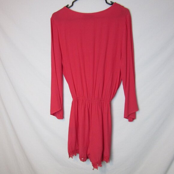 New Anthropologie Elevenses Pink Romper Medium Lace V-Neck Long Sleeves - Picture 6 of 7